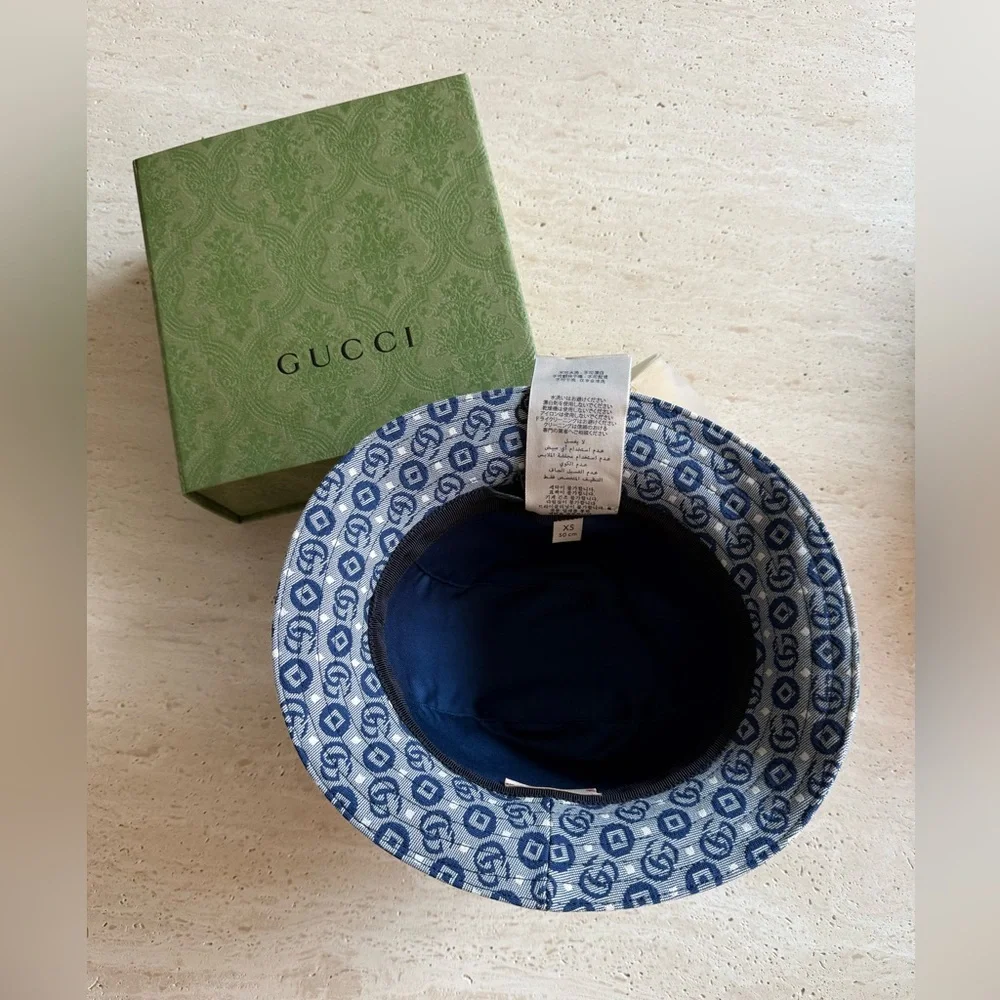 NWT GUCCI Kids All-Over GG-Pattern Sun Hat Sz XS / 50cm 💙🎈❤️